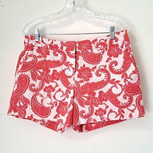 Kenji Women Shorts Chino Paisley Print White/Pink Front Pockets Size 10
